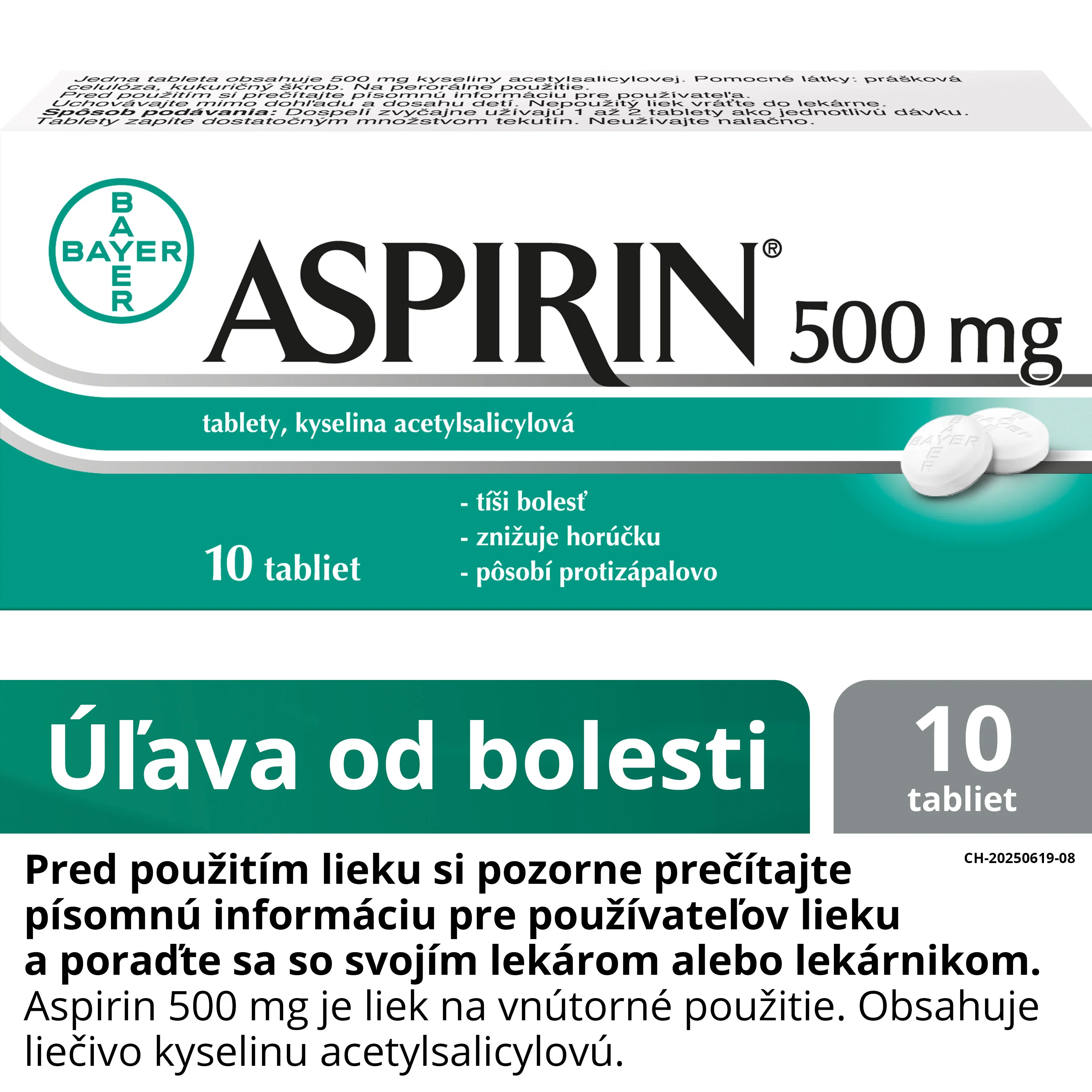 Aspirin 500 mg 1×10 tbl, 500 mg, liek