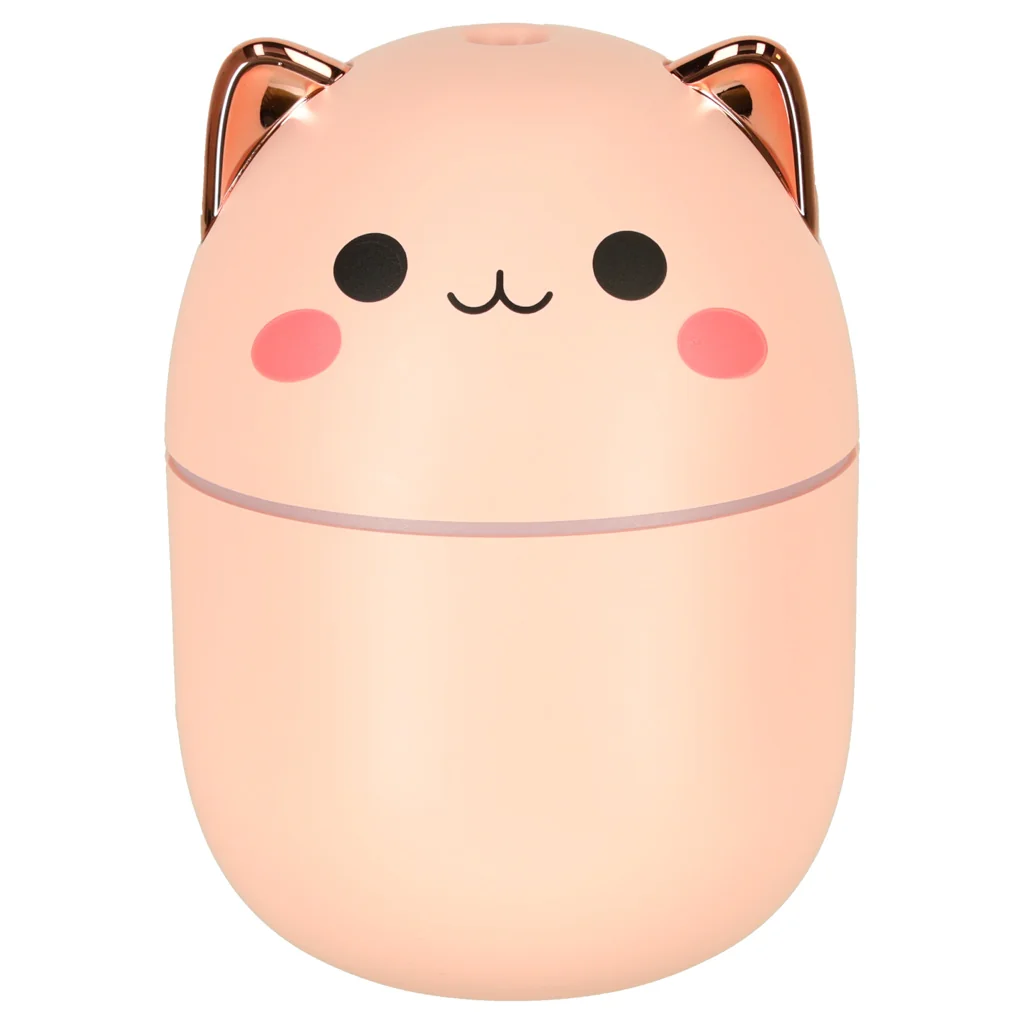 Zvlhčovač vzduchu „Kitty“ ružový – 250 ml, USB, 2 režimy hmly, RGB podsvietenie