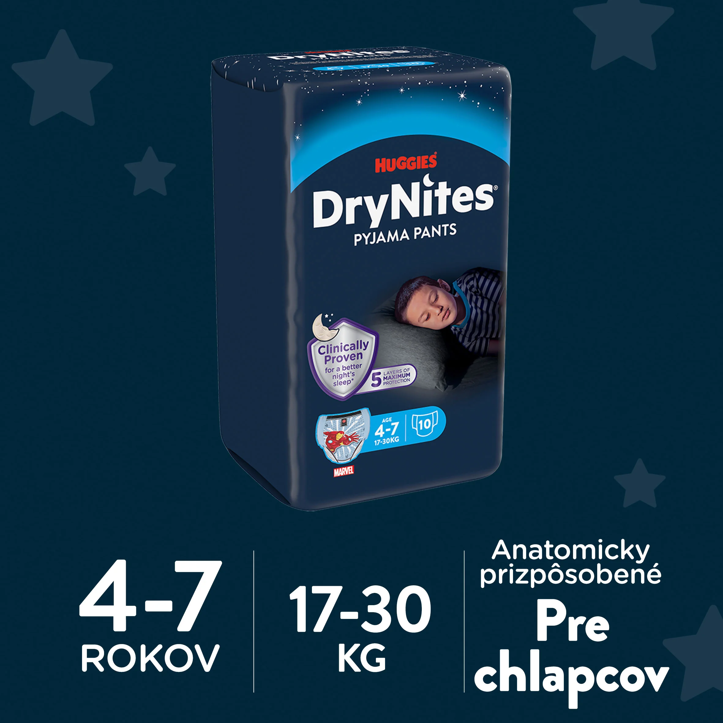 HUGGIES DryNites naťahovacie nohavičky pre chlapcov 4-7 rokov 10 ks