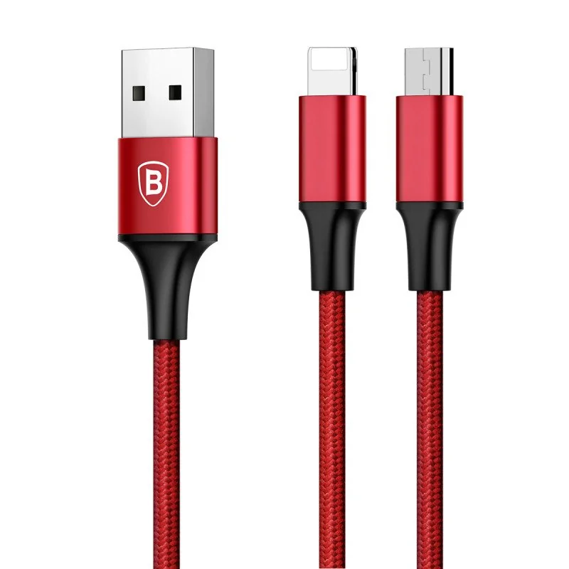 Baseus Rapid 2in1 kábel USB - Lightning / Micro USB 3A 1.2m, červený