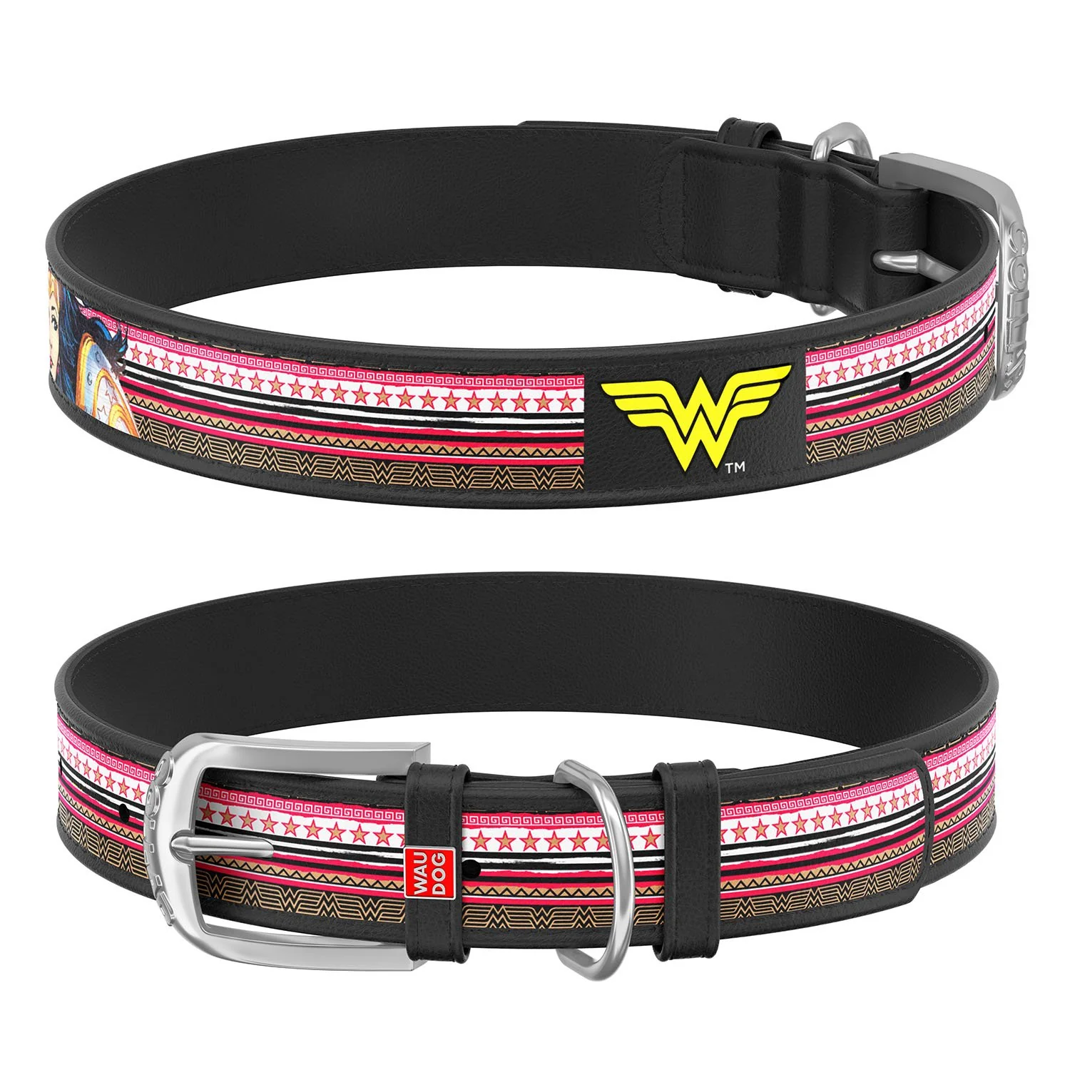 Kožený obojok Wonderwoman DC COMICS čierny, Obvod krku: 26-35 cm, širka: 15 mm