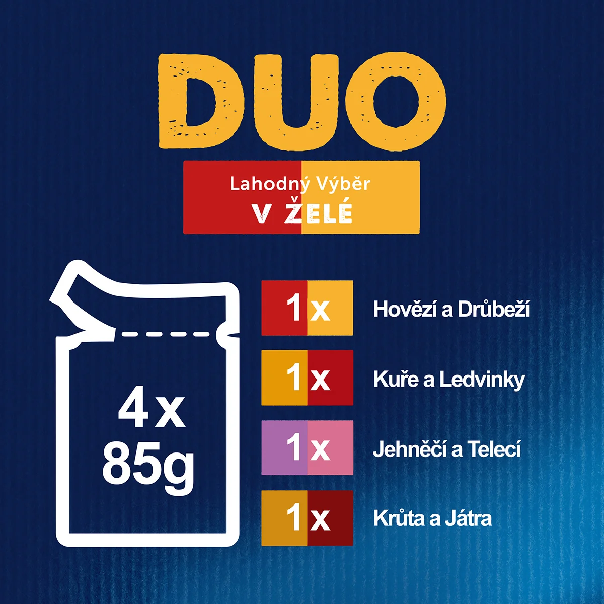 Felix Fantastic DUO kapsičky pre mačky kura a obličky, hovädzie a hydinové, morka a pečeň, jahňacie a teľacie 4×85 g 4×85 g, kapsičky pre mačky