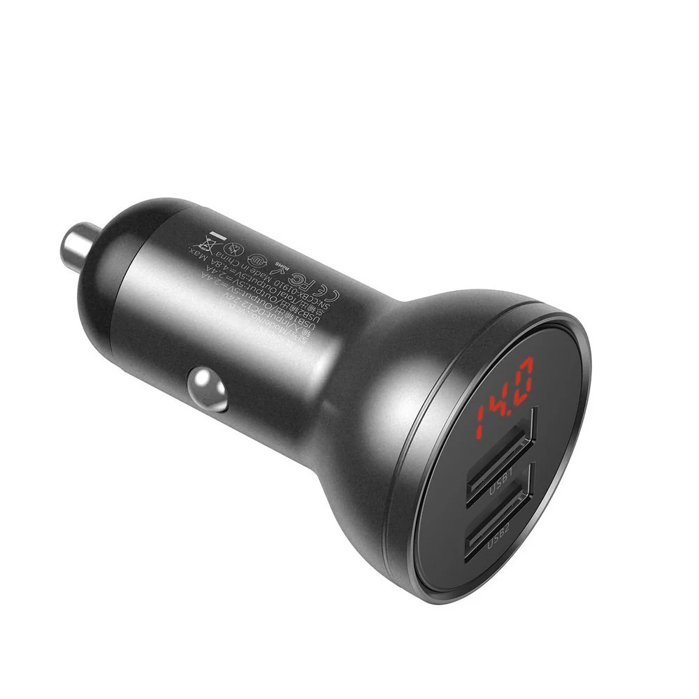 Baseus Digital 2x USB autonabíjačka + 3in1 kábel USB - UBS C / Micro U SB / Lightning 1.2m, čierna