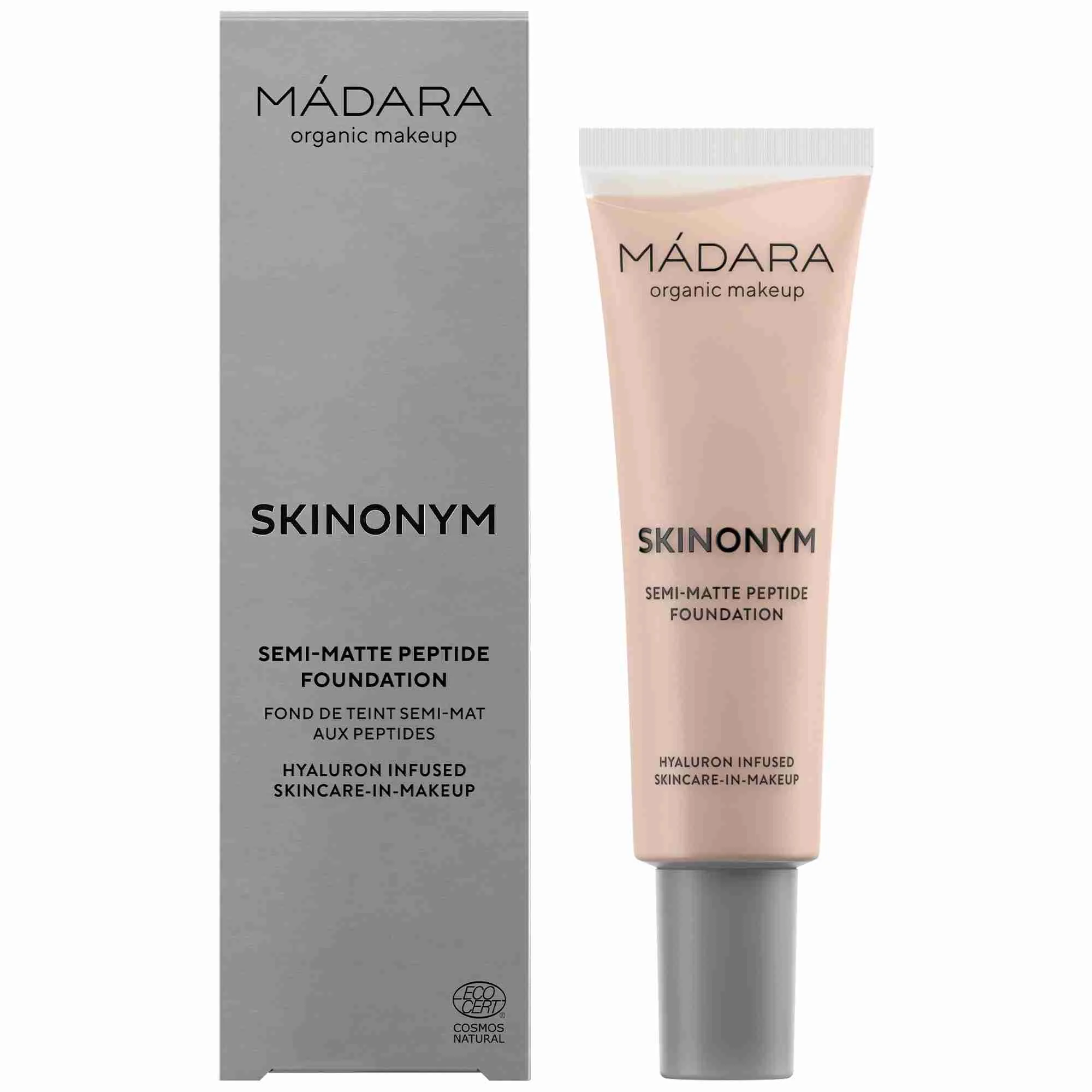 MÁDARA SKINONYM Polomatný Make-up s peptídmi Rose Ivory 1×30ml, Prírodný certifikovaný make-up
