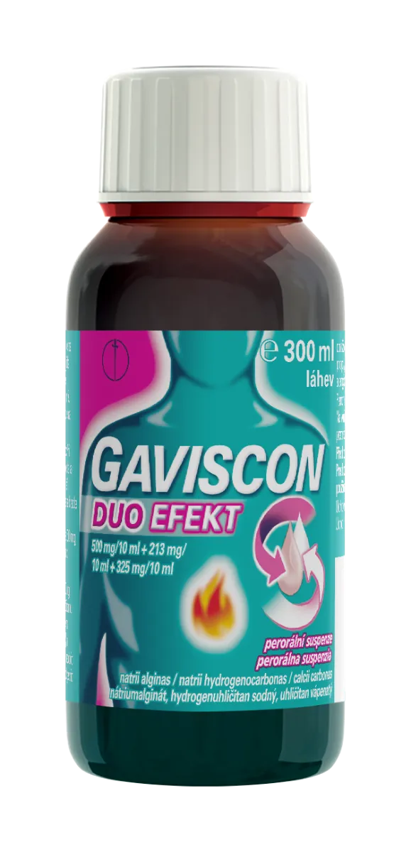 GAVISCON DUO EFEKT Perorálna suspenzia sus por (fľ.skl.jantár.+odmerka) 1x300 ml