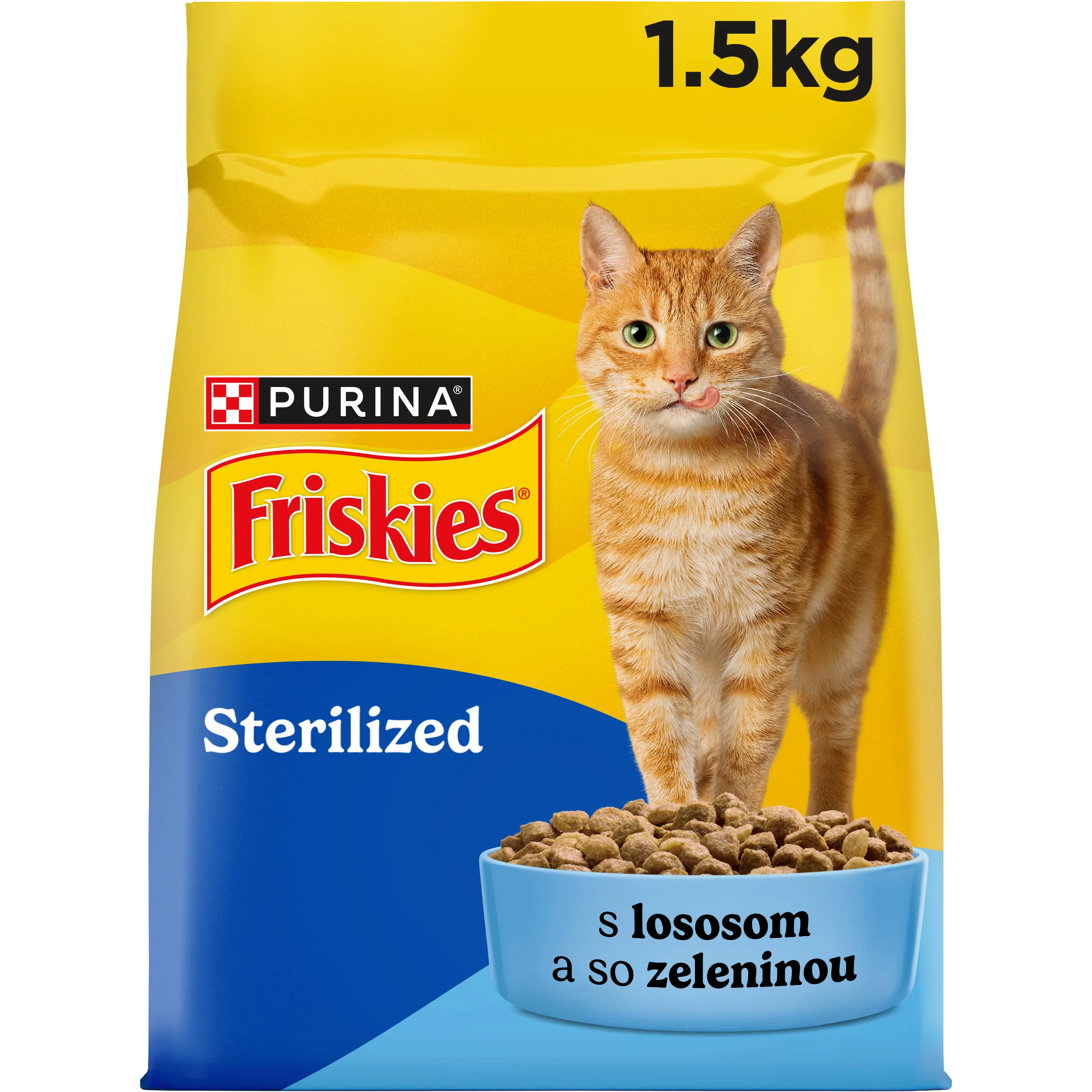 Friskies Sterilised granule pre mačky losos 1,5 kg 1×1,5 kg, kompletné krmivo pre dospelé mačky