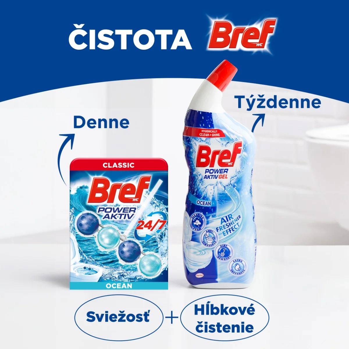 Bref Power Aktiv tuhý WC blok Ocean 3×50 g, WC blok