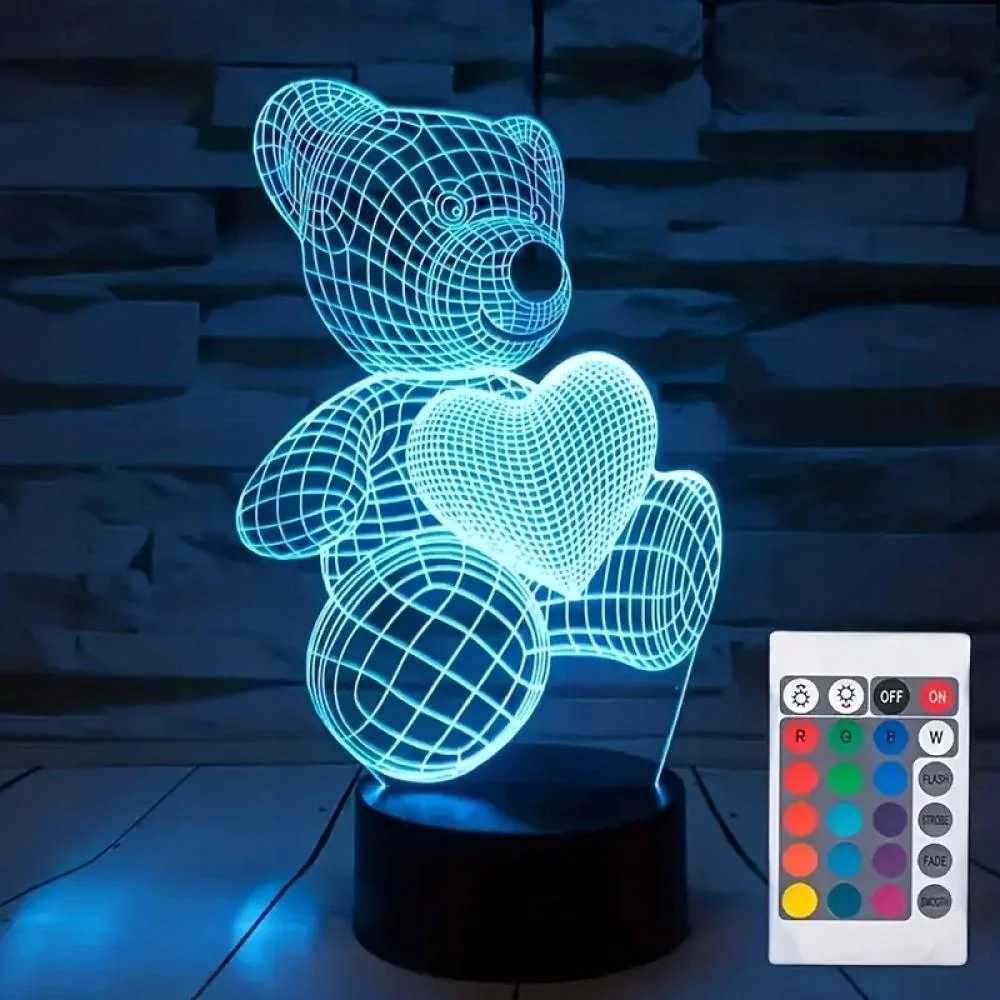3D LED nočná lampa medvedík so srdcom Čierna/transparentná
