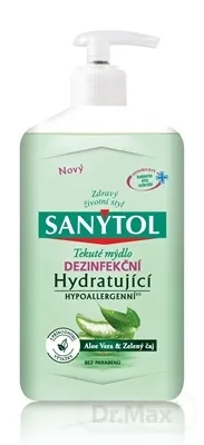 SANYTOL Tekuté mydlo Hydratujúce 1×250 ml, dezinfekčné, Aloe Vera a Zelaný čaj