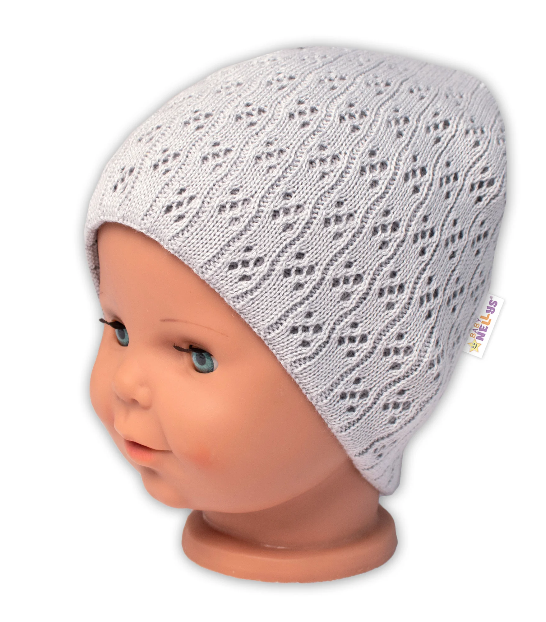 Dvojvrstvová ažúrková čiapka, bavlna, Baby Nellys - sivá, veľ. 92/98