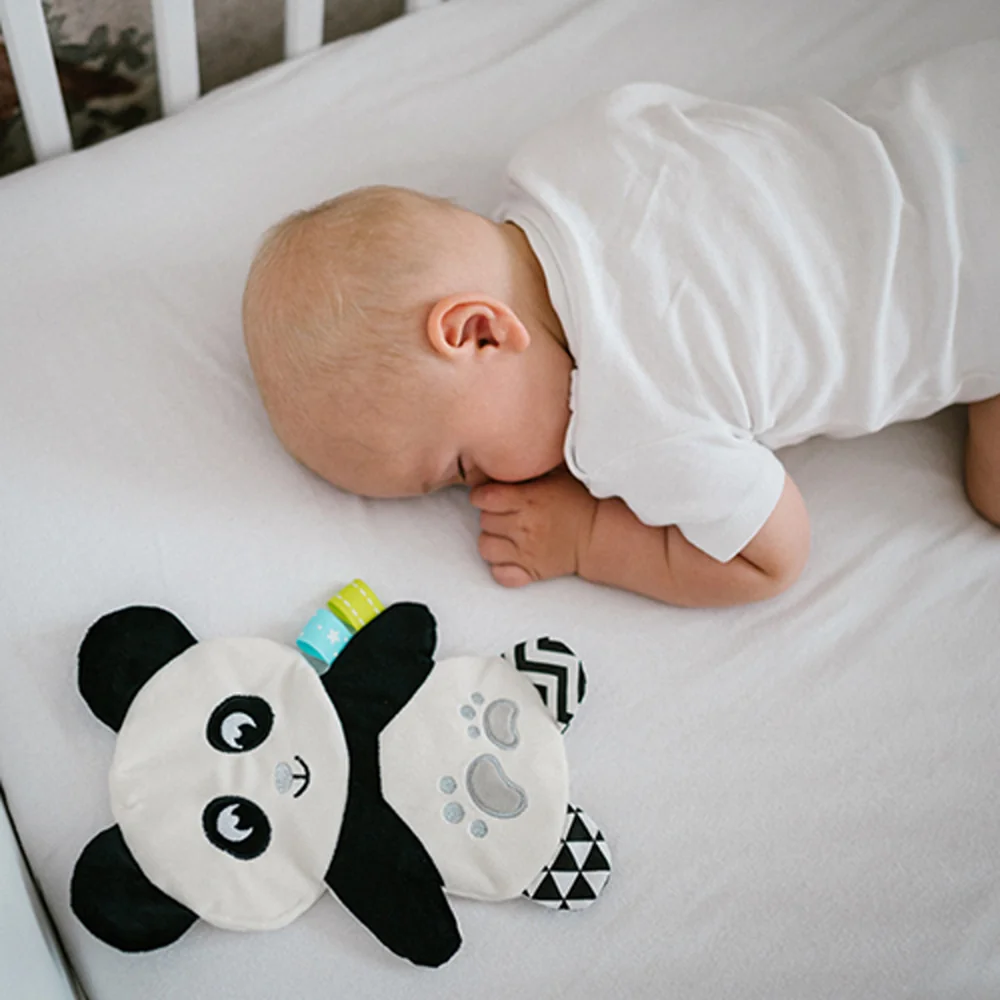 Plyšová hračka/prítulníček, šuštiaca PANDA POLLY, krémová/čierna