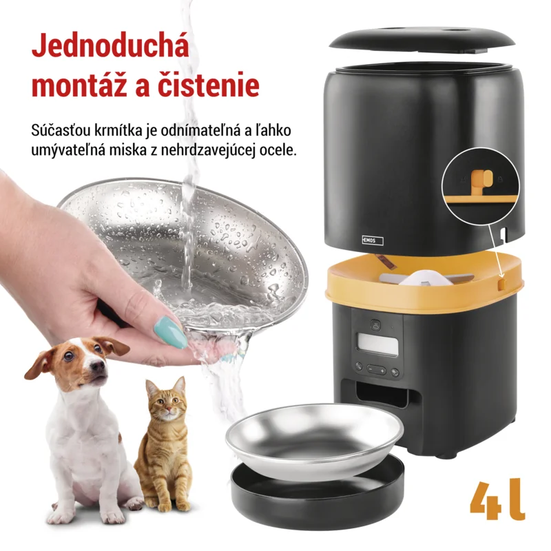 EMOS Dávkovač krmiva Pet Care, 4 l, čierny 1 ks