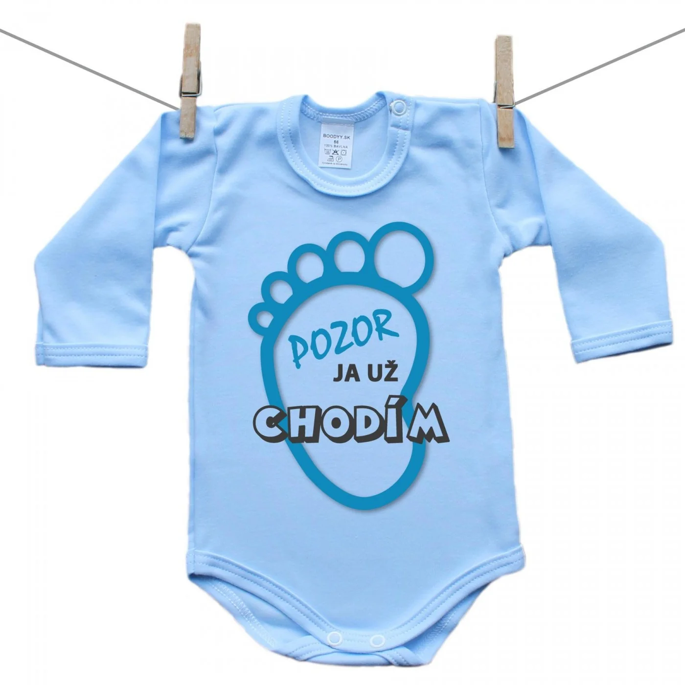 Boodyy Modré body s dlhým rukávom Pozor ja už chodím Chlapec Veľkosť: 74