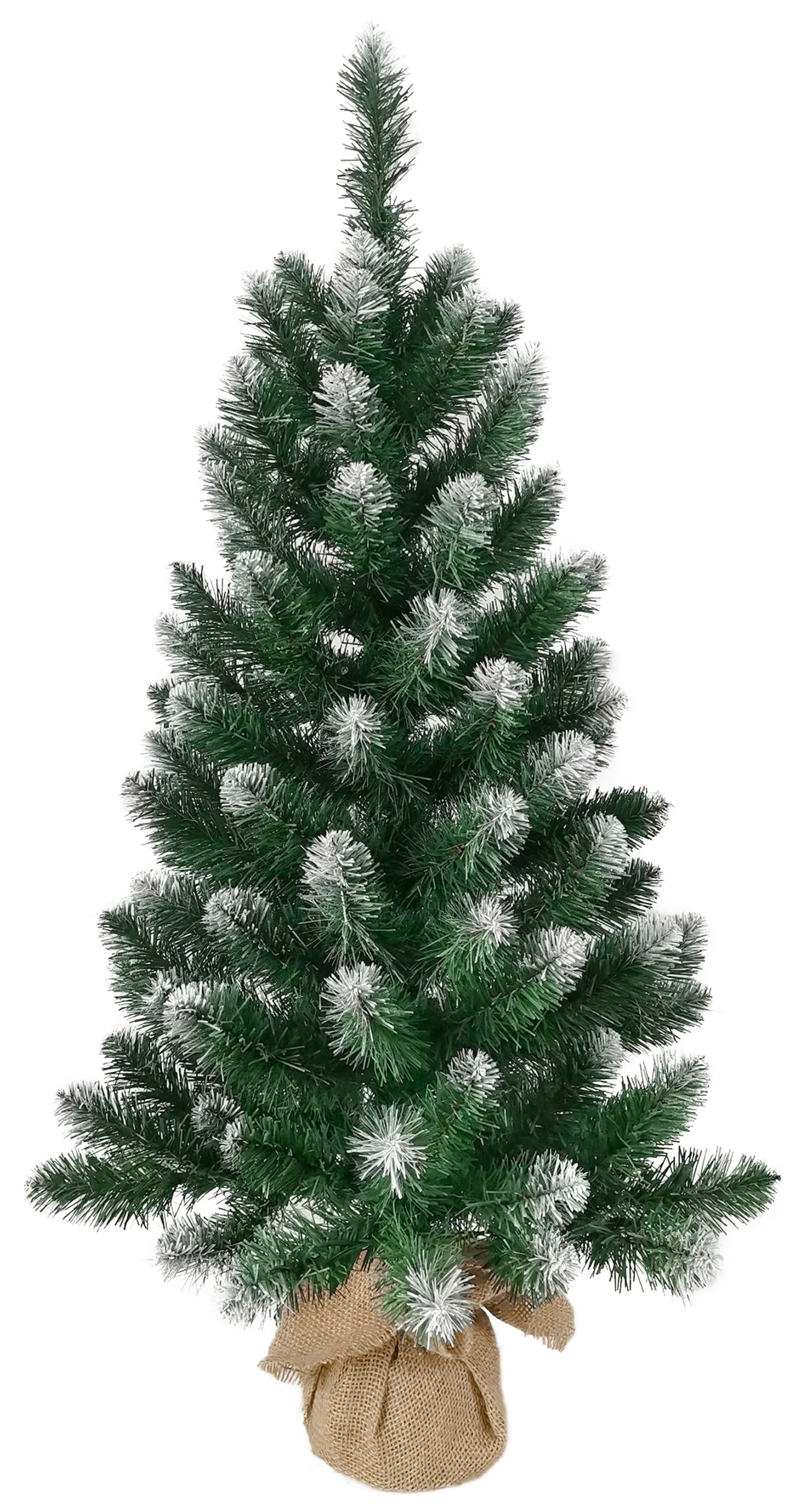 MagicHome vianočný stromček Nico, 1 ks Jedľa v jute, zasnežené konce, 90 cm