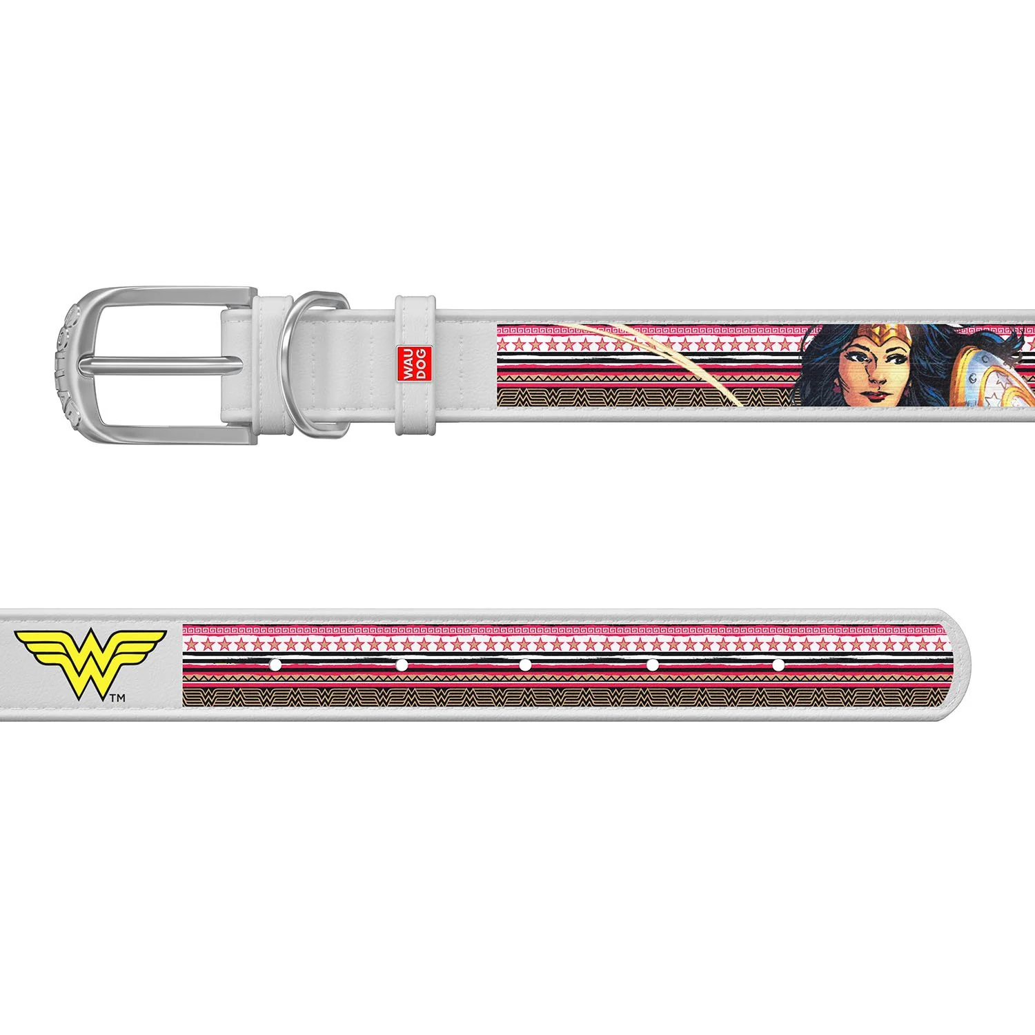 Kožený obojok Wonderwoman DC COMICS biely, Obvod krku: 26-35 cm, širka: 15 mm