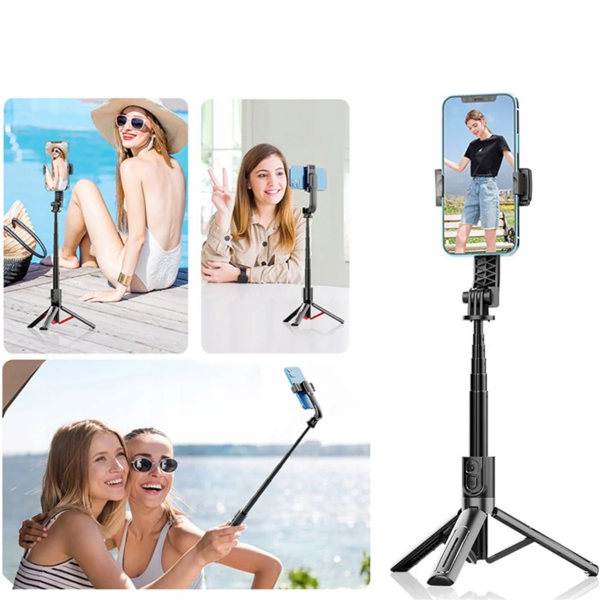Selfie tyč s tripodom a Bluetooth ovládačom - Čierna