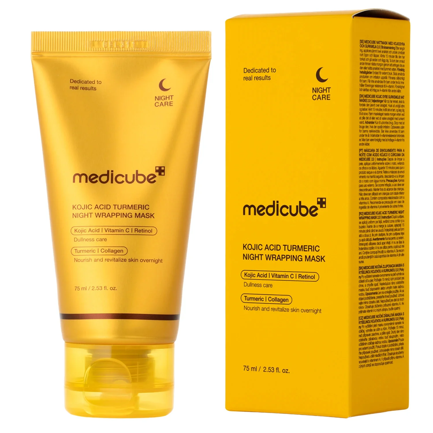 MEDICUBE Kojic Acid Turmeric Night Wrapping Mask Nočná rozjasňujúca zlupovacia maska s kyselinou kojovou a kurkumou 75ml