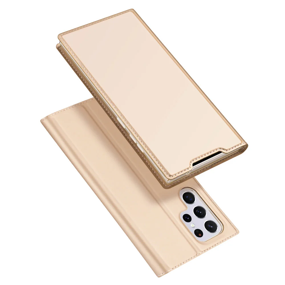 DUX DUCIS Skin Pro knižkové kožené puzdro na Samsung Galaxy S22 Ultra,zlaté zlaté