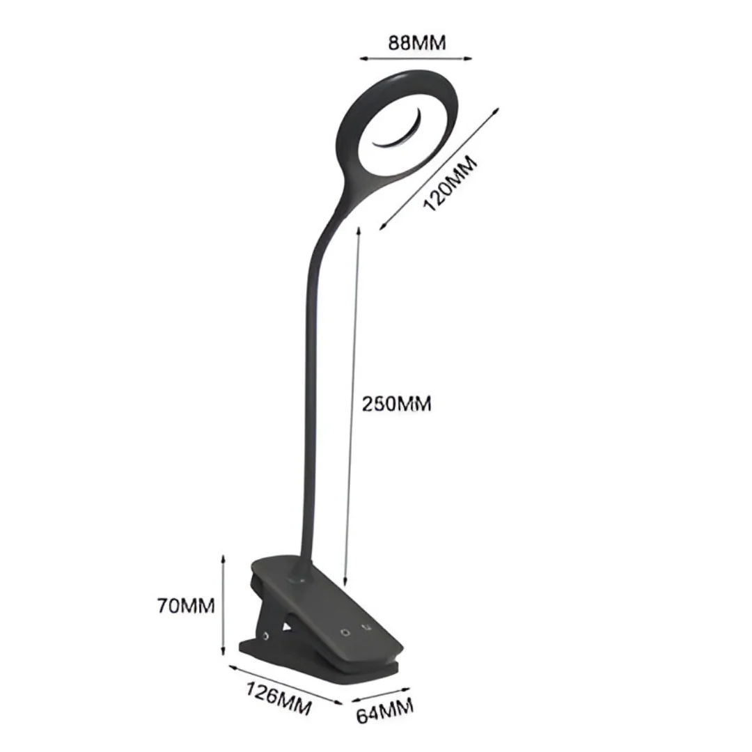 Livefy Reading LED lampa s klipom + kábel USB-C, čierna