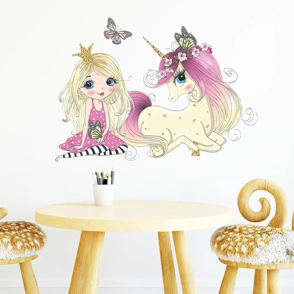 Samolepka na stenu / Tapeta Princess and Unicorn 