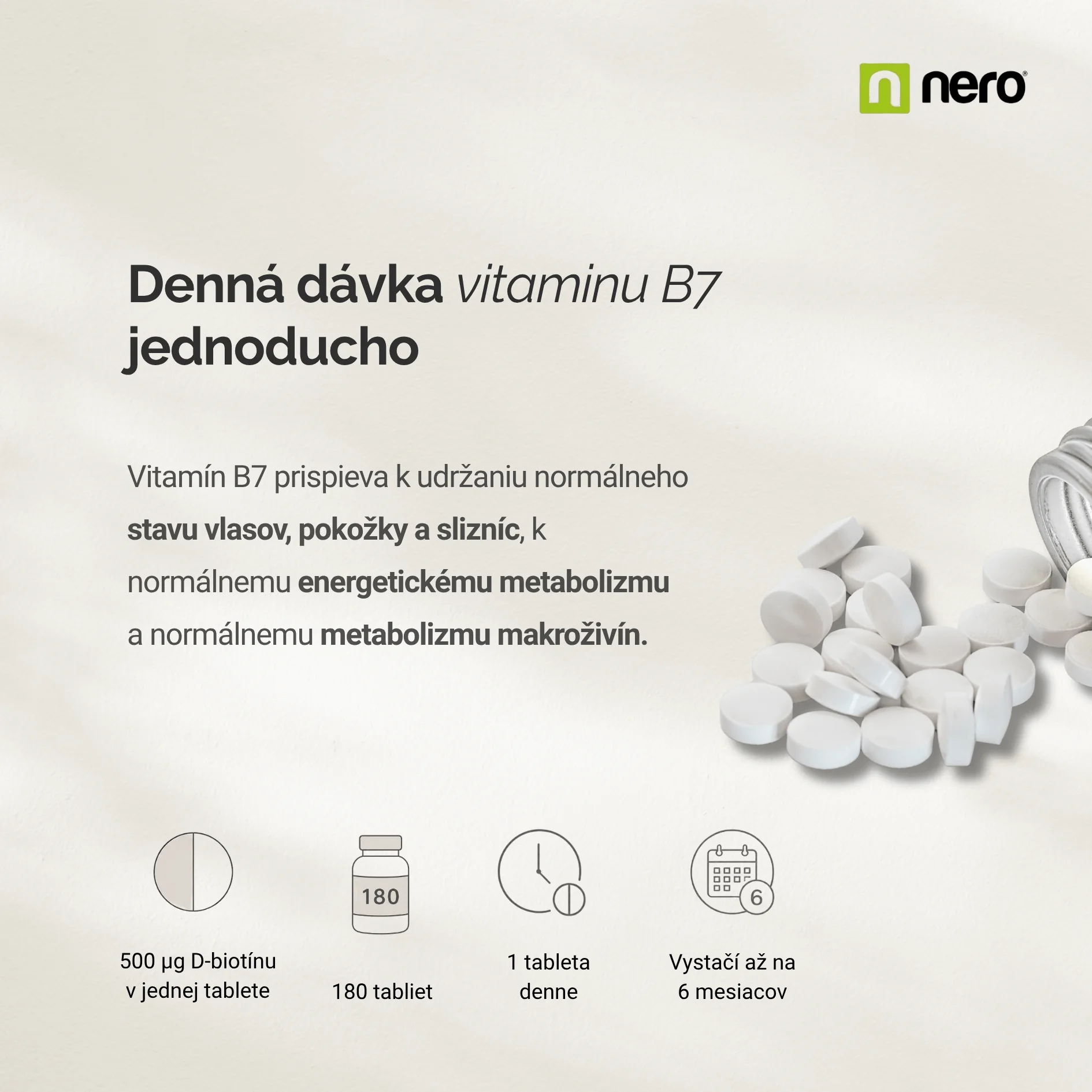 NERO Vitamin B7 Biotin 500 μg 180 tabliet