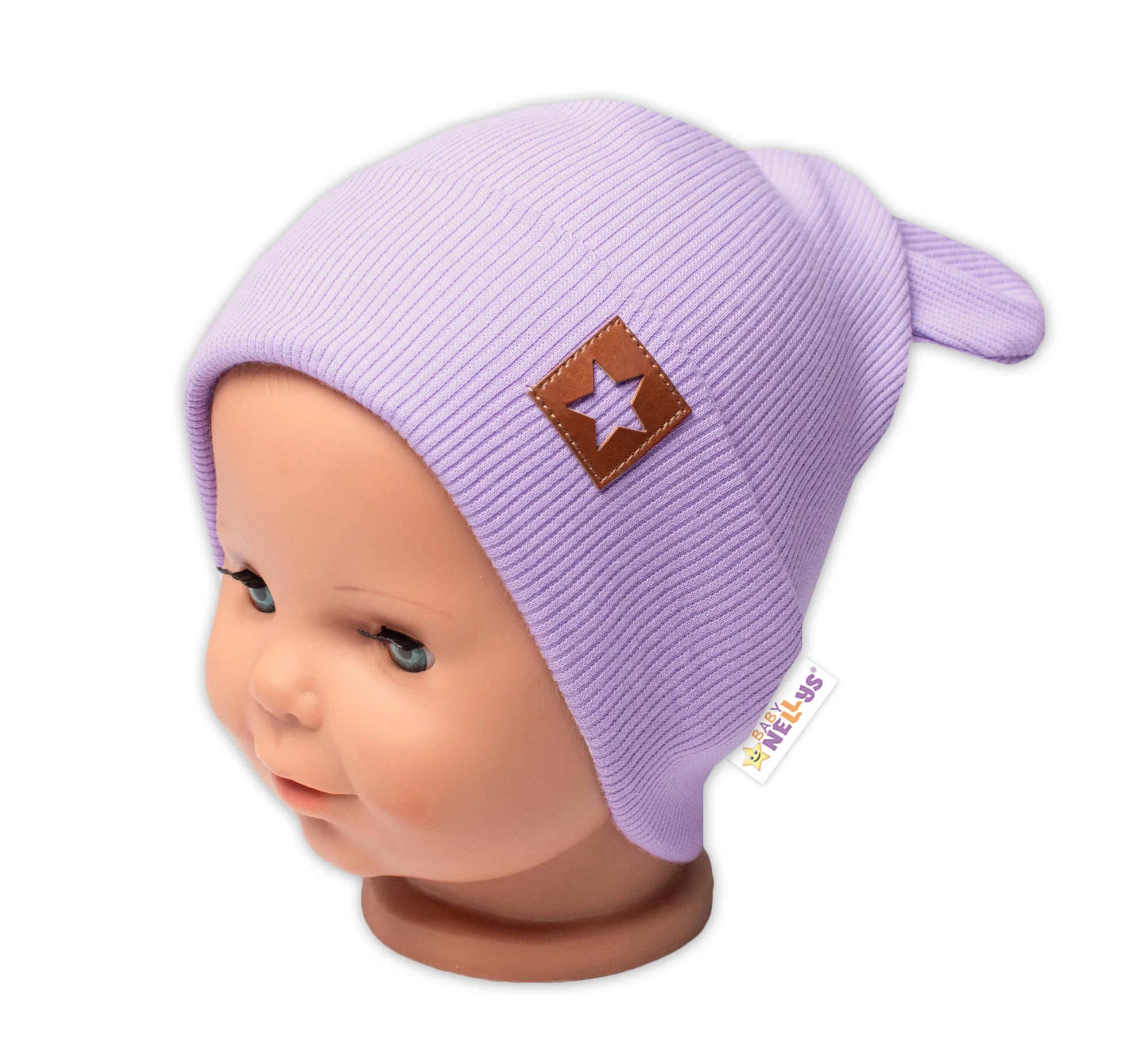 Baby Nellys Rebrovaná dvojvrstvová čiapka s uškami TEDDY - lila, veľ. 68/74 
