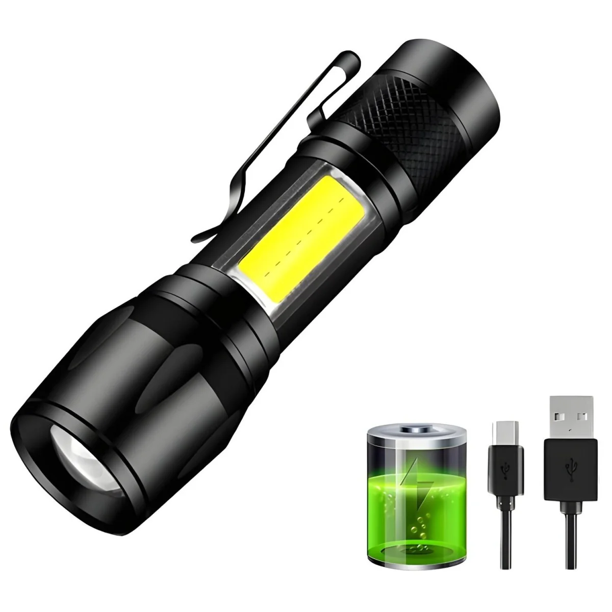 Mini LED baterka s USB nabíjaním - Čierna