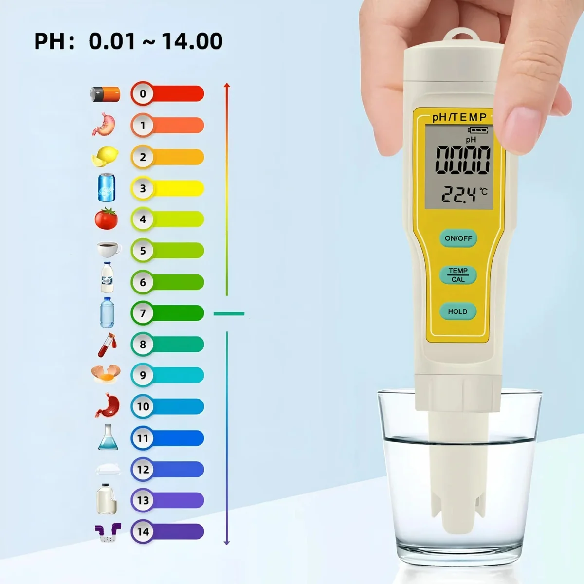 MG PH Meter digitálny tester kvality vody pH, žltý