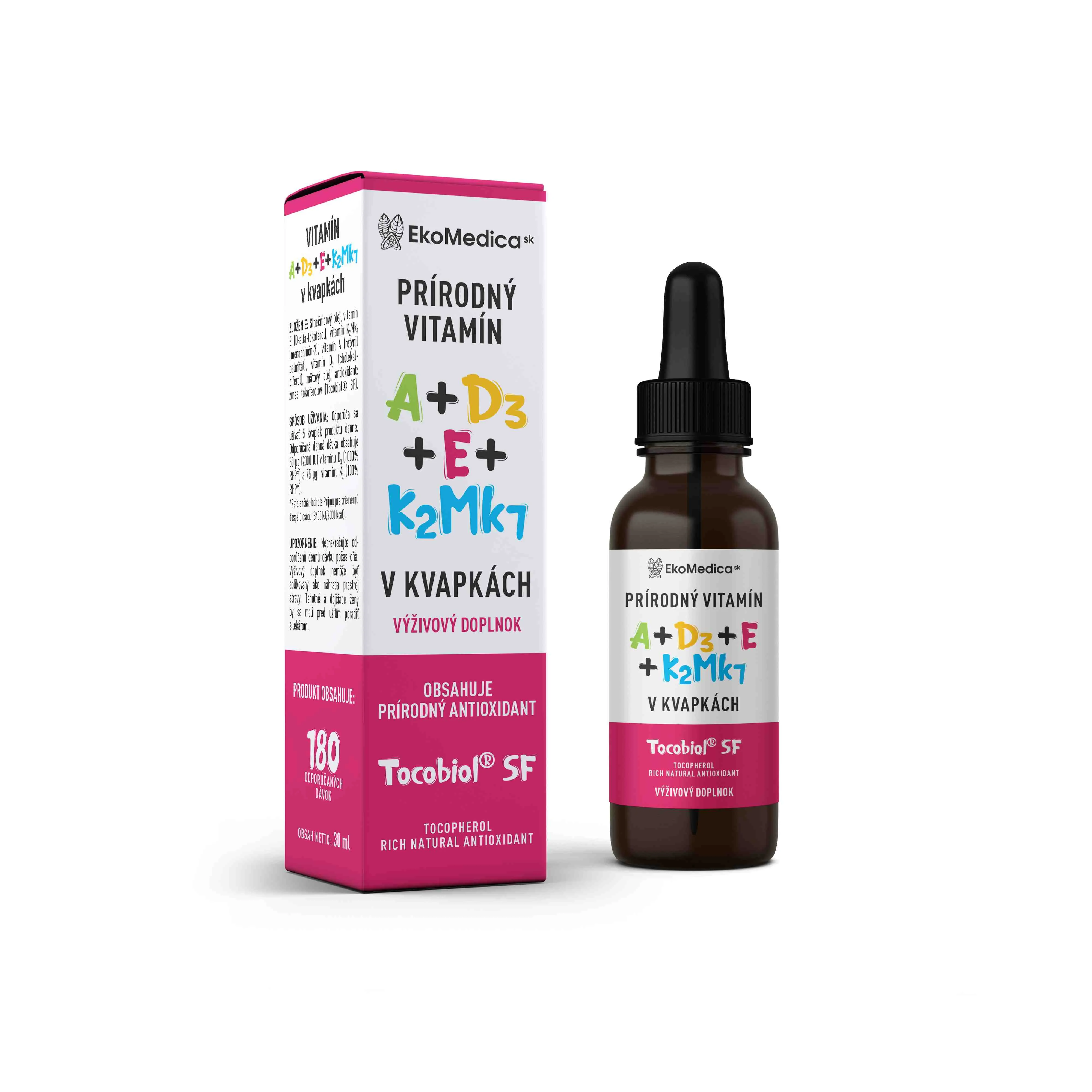 EkoMedica SK - Vitamín D3+K2MK7+A+E 1×30 ml, prírodný vitamín