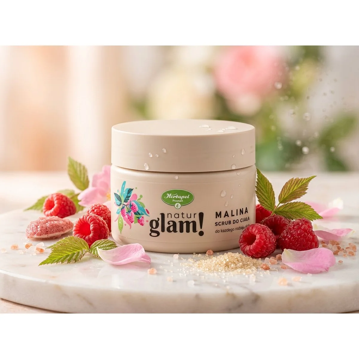 NaturGlam Malinový cukrový telový peeling 300 ml