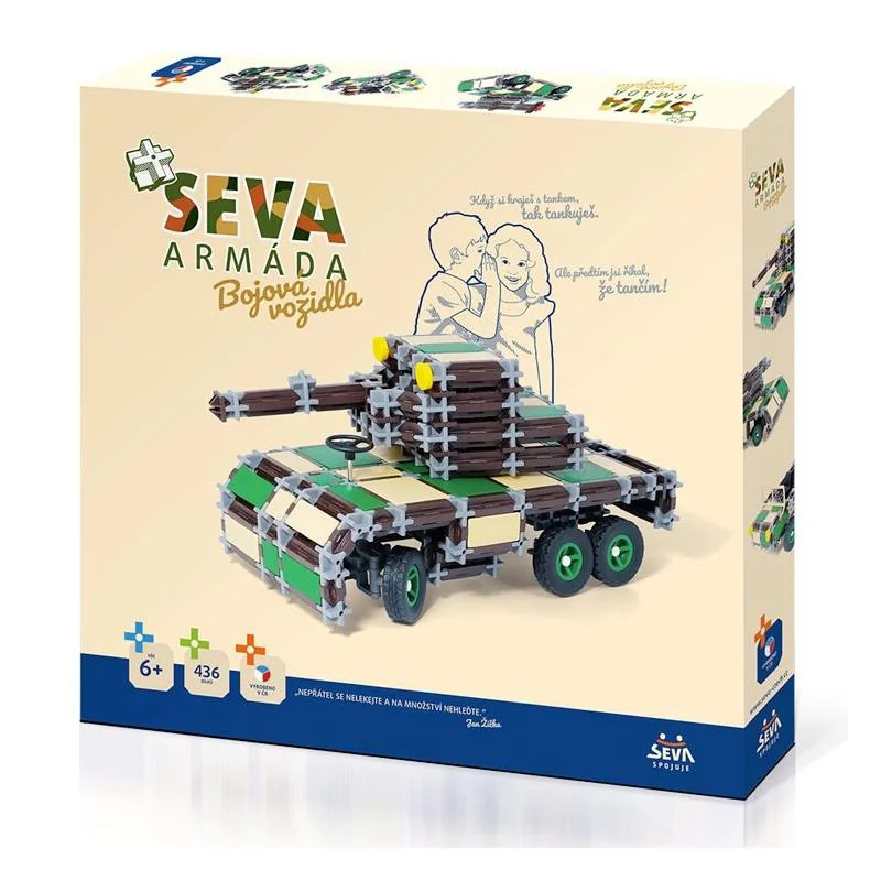 SEVA Stavebnica Seva Armáda Bojové vozidlá plast 436 dielikov v krabici 35x33x5cm 