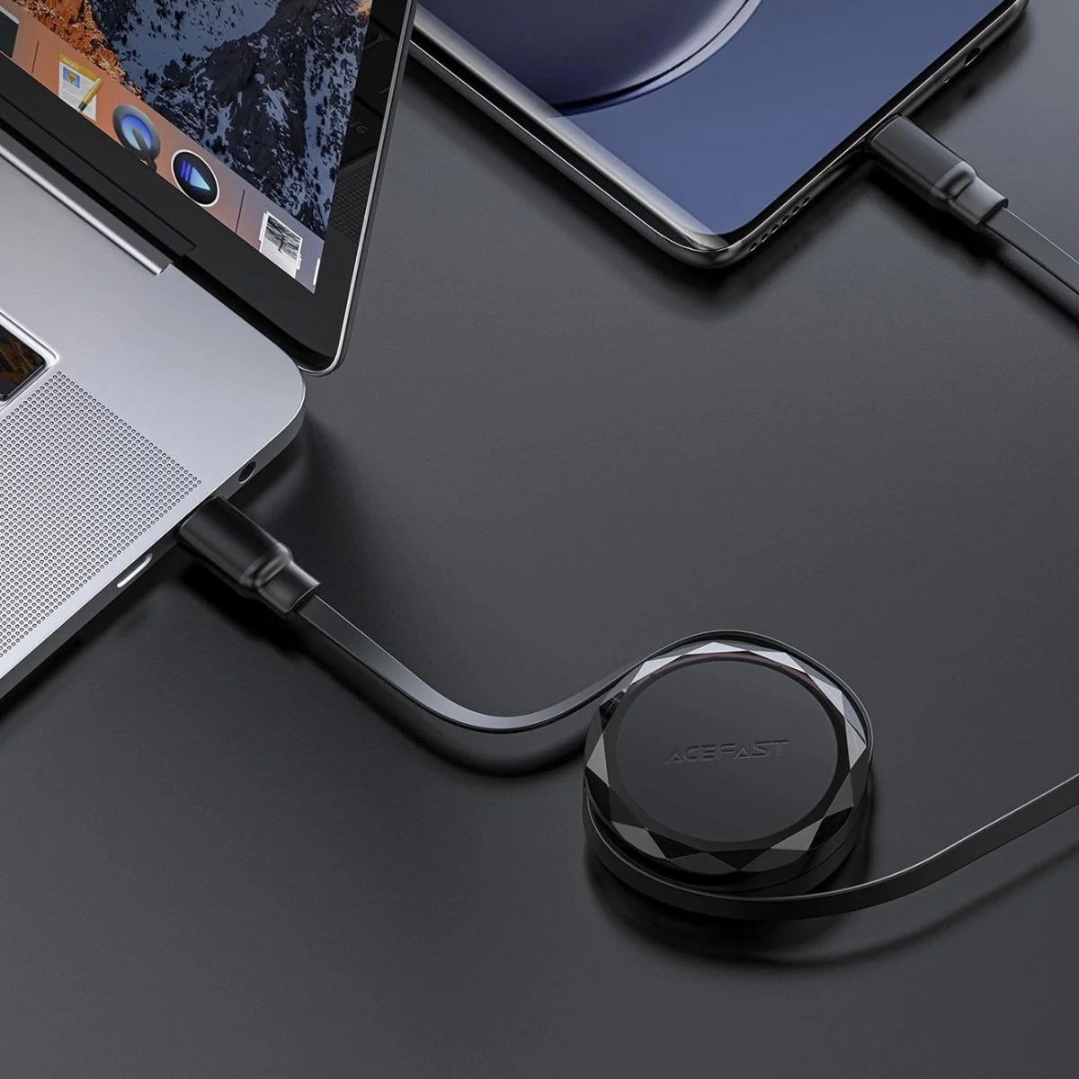 Sťahovací USB-C na USB-C kábel 60 W - 0,8 m - Čierna