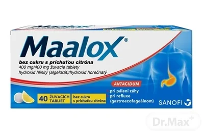 Maalox bez cukru s príchuťou citróna 1×40 tbl, bez cukru s príchuťou citróna