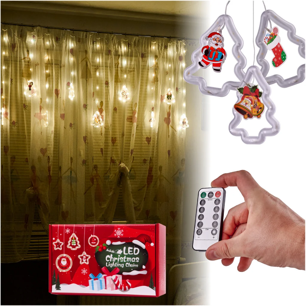 LED záclona s vianočnými obrázkami v stromčekoch – 3 m, USB, 8 režimov, časovač, IP44