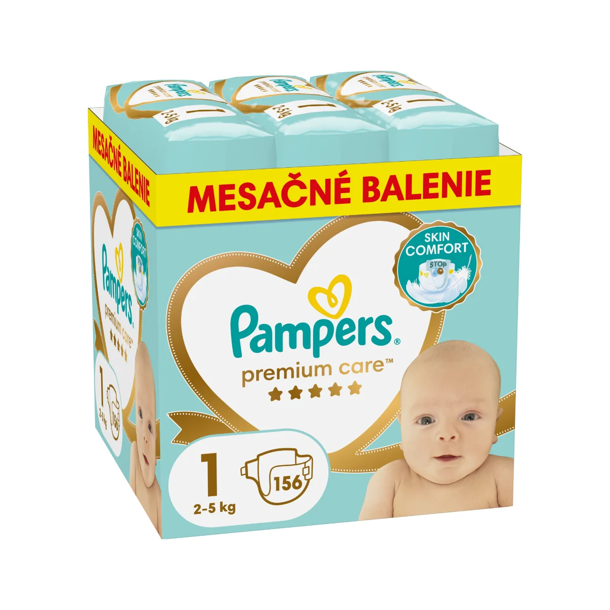 PAMPERS PREMIUM CARE VELKOST 1 2-5KG 156KS 1×156 ks, plienky vo veľkosti 1
