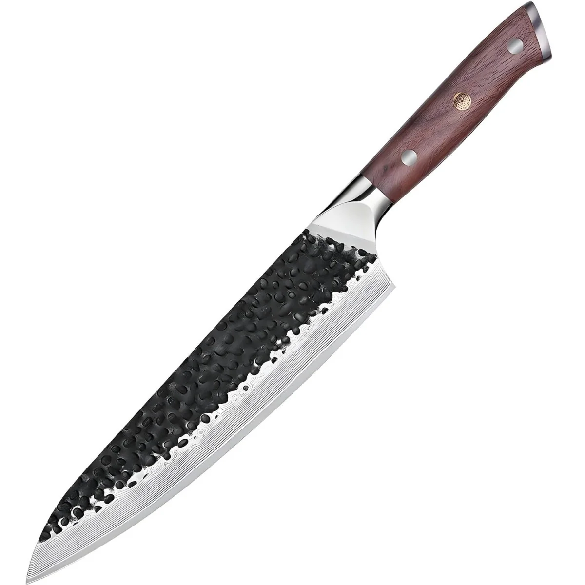 Damaškový kuchynský nôž Tetsuya Chef/Hnedá 21,4 cm čepeľ, orechové drevo