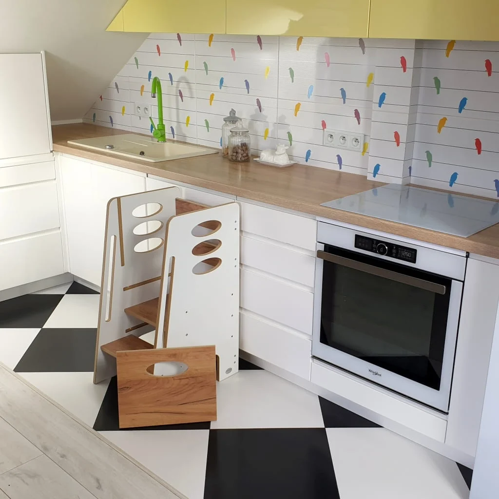 Učiaca veža montessori Safe 4 biela/dub