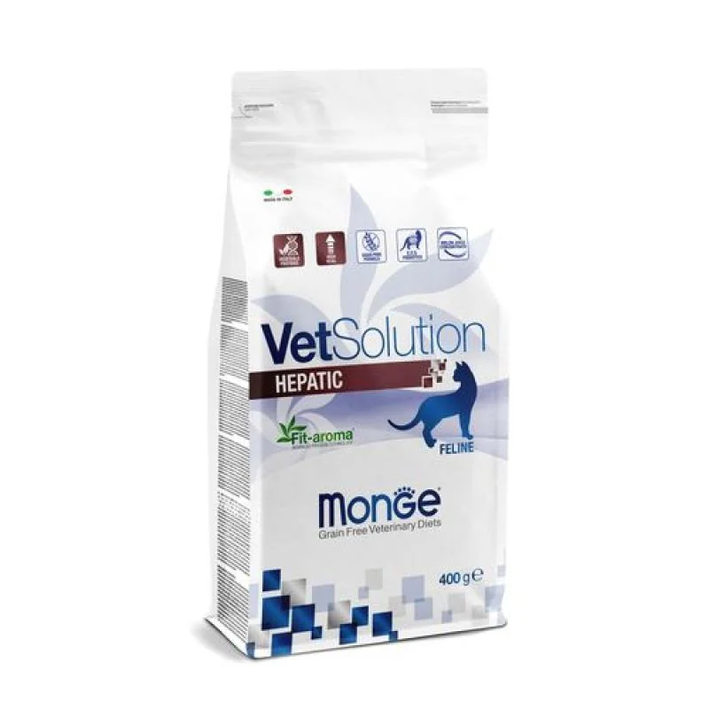 MONGE VetSolution Cat Hepatic 400g diétne suché krmivo pre mačky na podporu funkcie pečene v prípade chronického zlyhania pečene