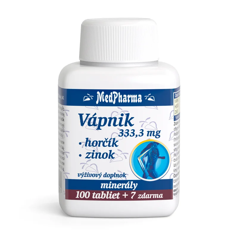 MedPharma VÁPNIK 333,3 mg + Horčík + Zinok 1×107 tbl, vápnik + horčík + zinok