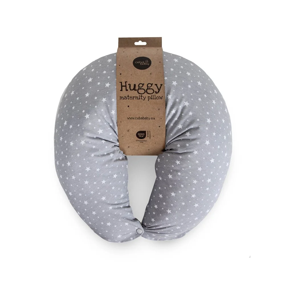 Vankúš na dojčenie HUGGY (150x60x37) Basic Grey Stars