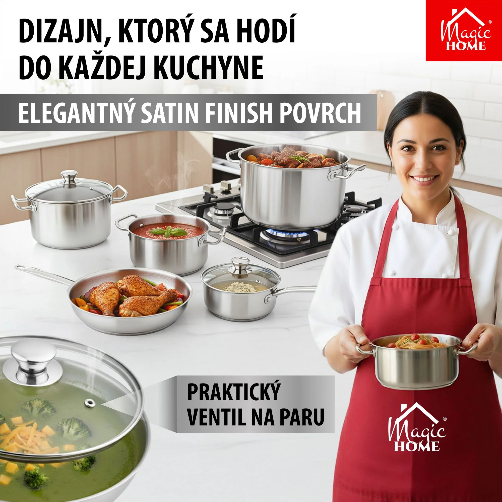 MagicHome panvica Chloe, 1 ks 28 cm, 4 l, so sklenenou pokrievkou, nerez