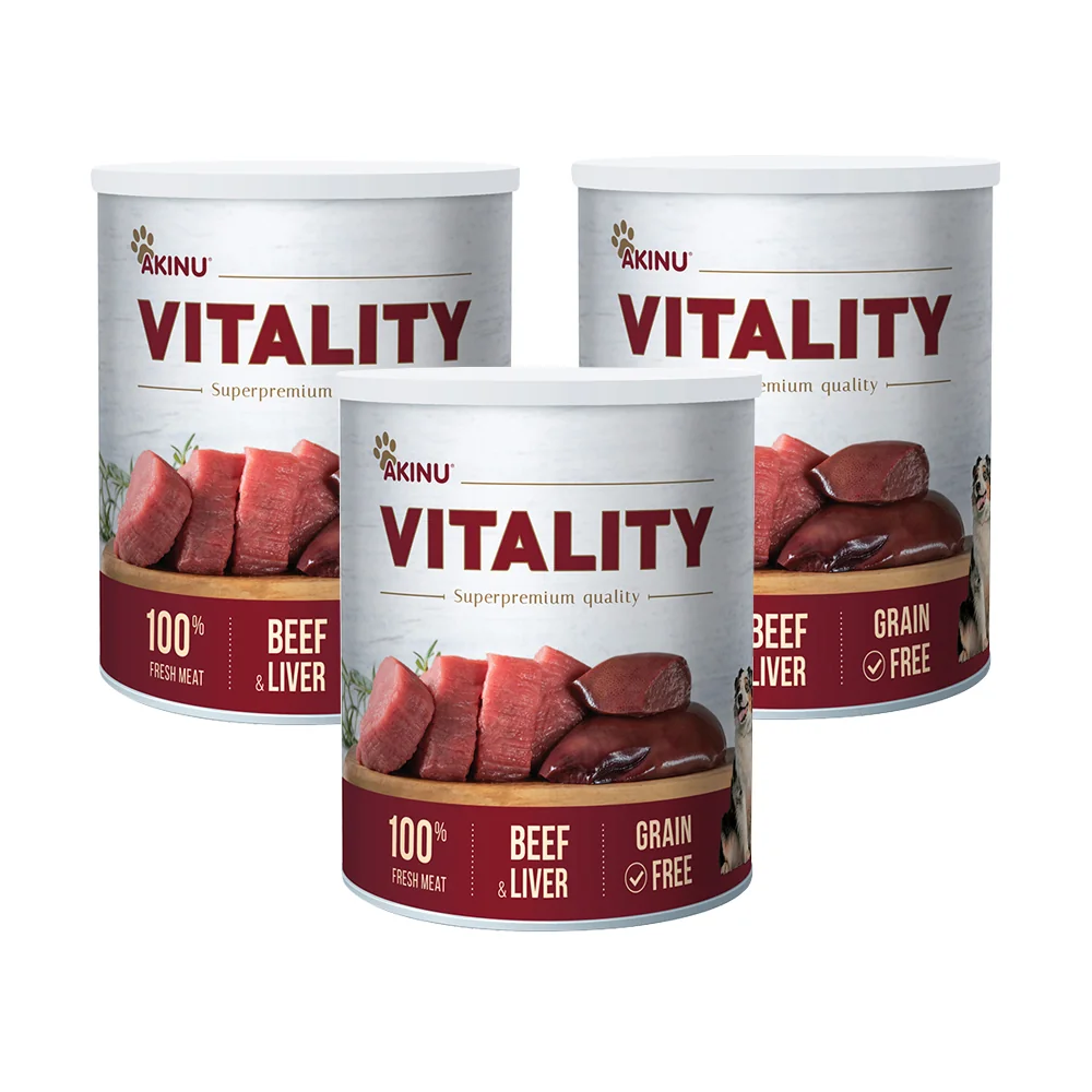 Akinu VITALITY Mleté hovädzie mäso a pečeň v konzerve pre psov 3 x 800 g