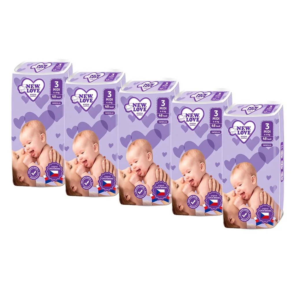 MEGAPACK Detské jednorazové plienky New Love Premium comfort 3 MIDI