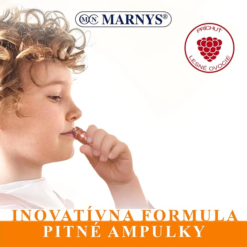 Marnys Protect Junior – tekutý multivitamín pre deti s materskou kašičkou, propolisom a 12 druhmi vitamínov (20 ks)
