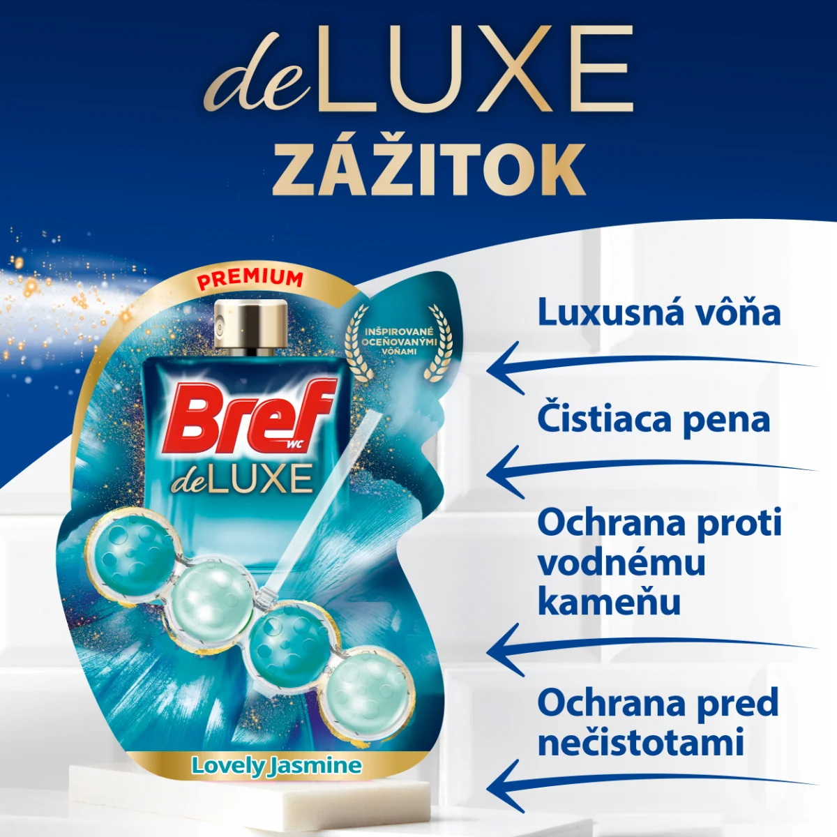 Bref Deluxe tuhý WC blok Lovely Jasmine 3×50 g, WC blok