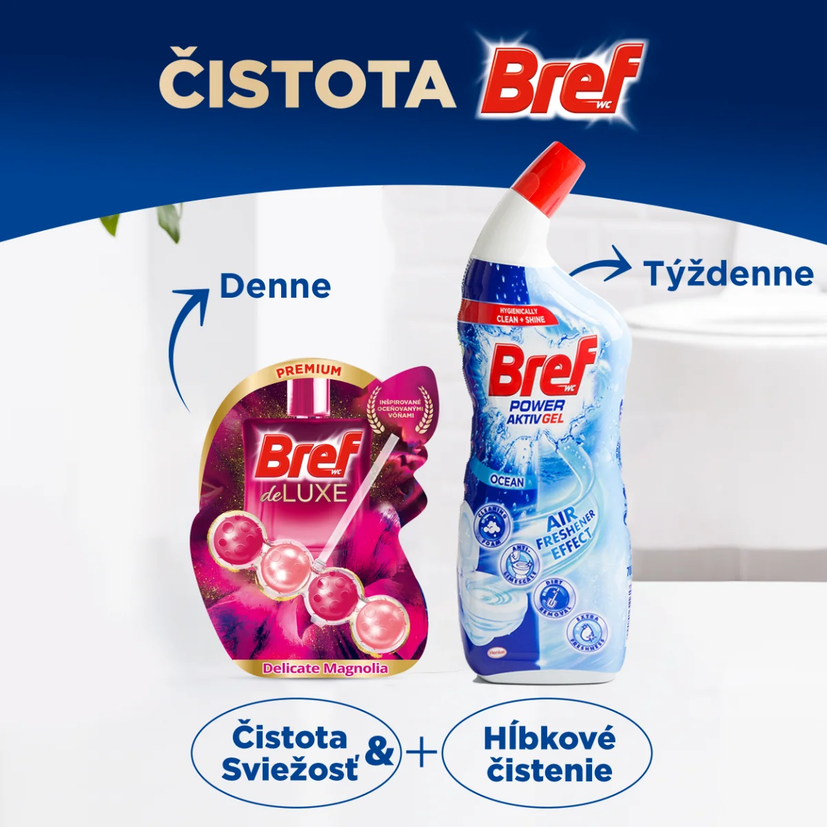 Bref Deluxe tuhý WC blok Delicate Magnolia 3×50 g, WC blok