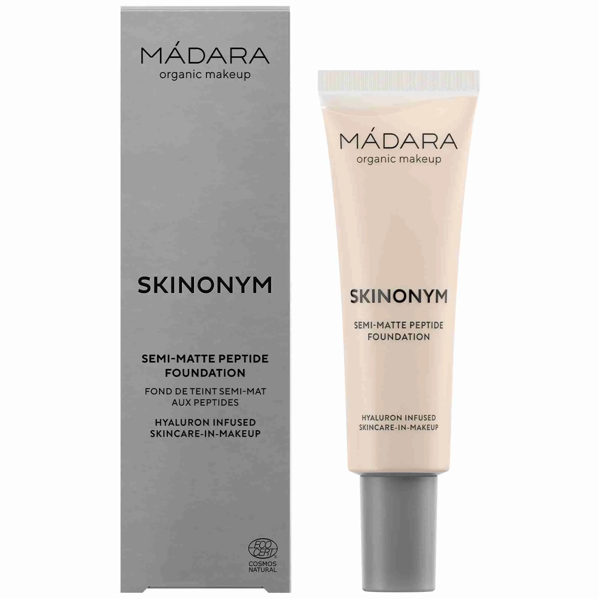 MÁDARA SKINONYM Polomatný Make-up s peptídmi Porcelain 1×30ml, Prírodný certifikovaný make-up