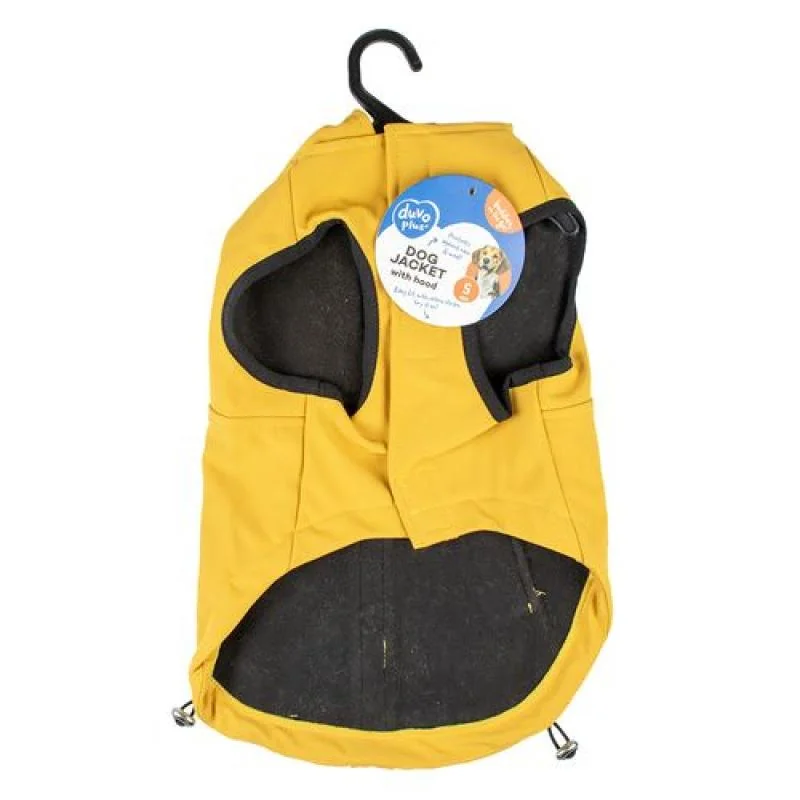 DUVO+ štýlová bunda s kapucňou pre psov S 40cm žltá
