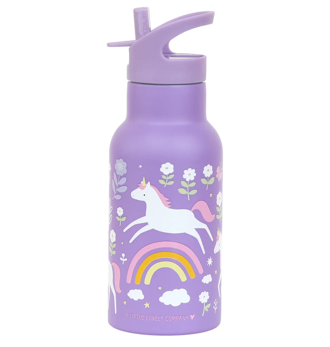 A Little Lovely Company - antikorová fľaša na pitie, 350 ml - jednorožce a dúha