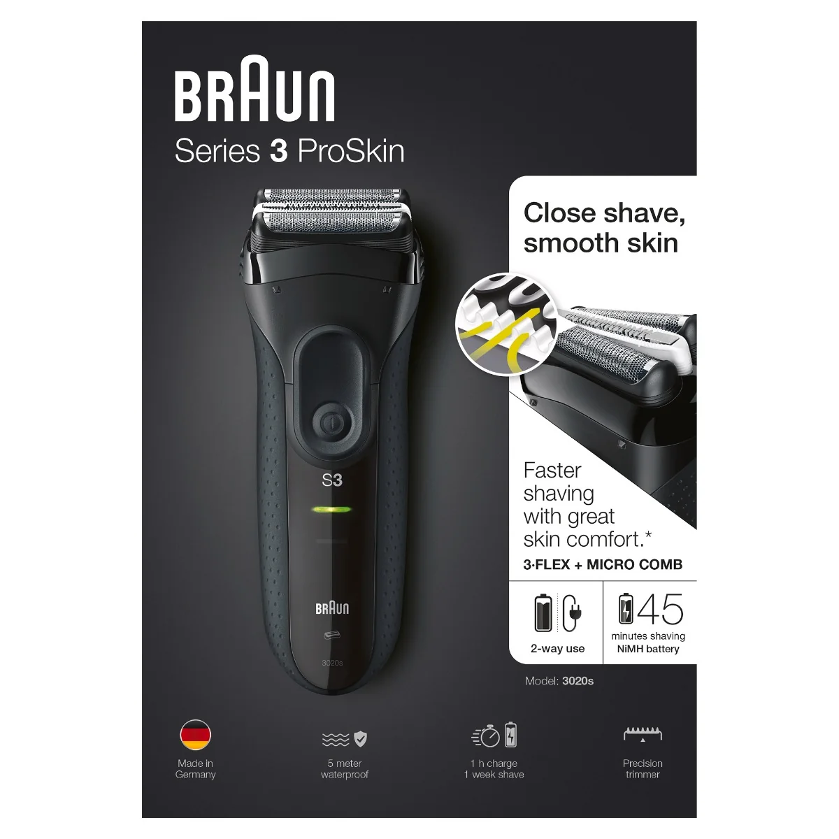 Holiaci strojček Braun S3 3020 Box Black 1CT 1×1 ks, holiaci stojček